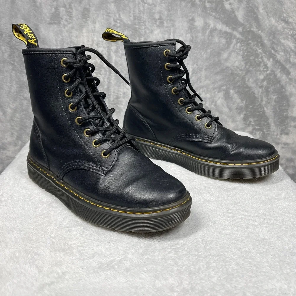 Dr. Martens Zavala 8-Eye‎ Black Leather Boots Men's 6 / Women's 7 Combat Lace-Up